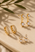 Luxe Crystal Gold Earring Set (3 Pairs)
