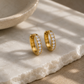 Luna Pavé Huggie Hoop Earrings – 18K Gold Vermeil
